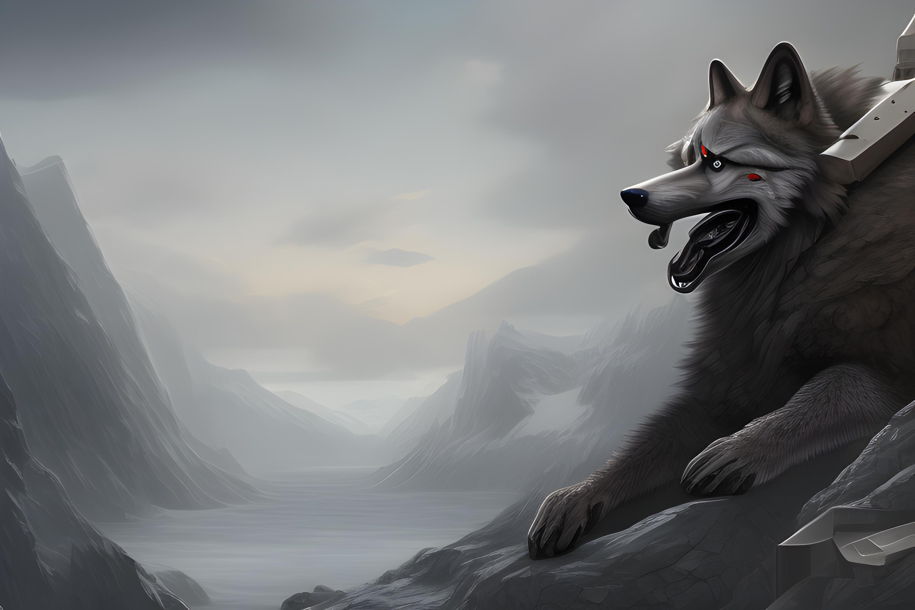 loup qui observe basse militaire du haut de la montagne 